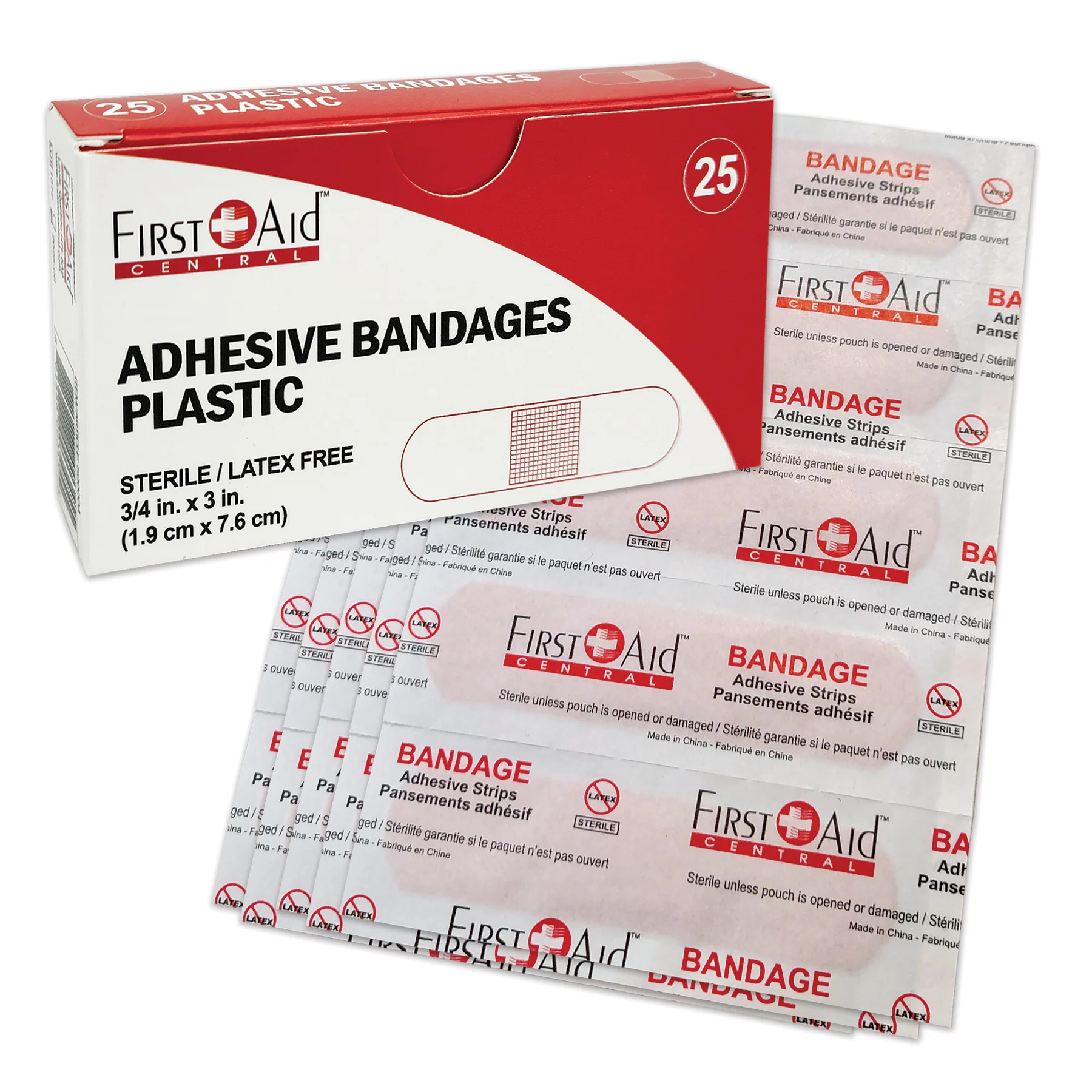 Adhesive Plastic Bandage 3/4"x3" (Bandaids) - Box of 25